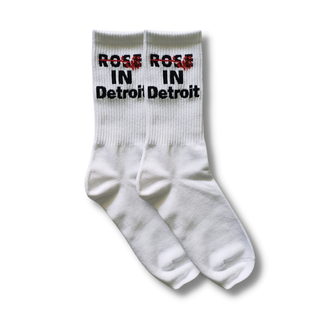 Rose In Detroit Crew Socks (White)